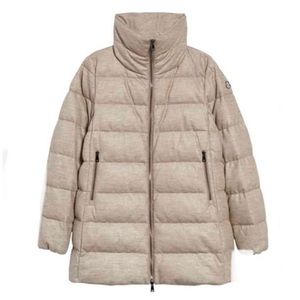 Moncler Torcon Metallic Wool Blend Down Puffer Coat in Beige/Sand Size L